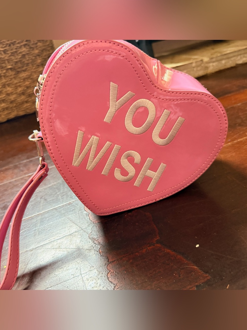 Dolls Kill Pink Heart Wristlet with YOU WISH Appliqué